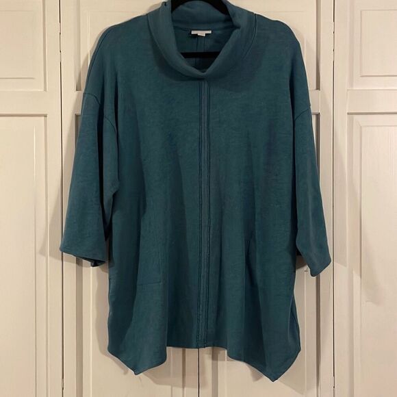 J. Jill Pure Jill teal shark bite cowl neck tunic sweater xs - Picture 9 of 9
